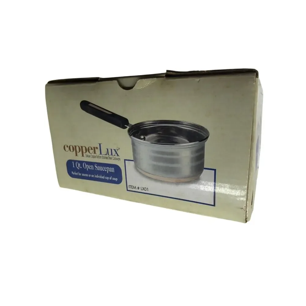 Vintage CopperLux 1 Qt Stainless Steel Open Saucepan, New in Box